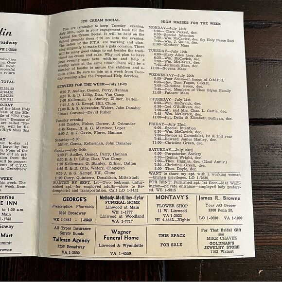 Redemptorist Church Bulletin (Vintage 7/22/1960) - Picture 3 of 4
